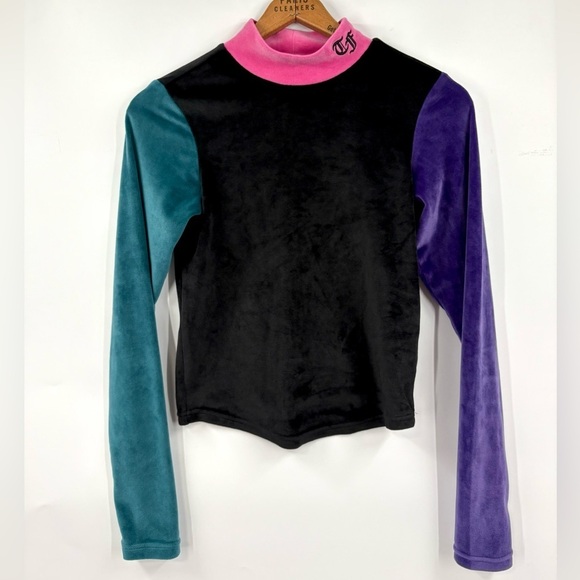 Teddy Fresh Sweaters - Teddy Fresh Black Color Block Velour Long Sleeve Mockneck Women’s XS